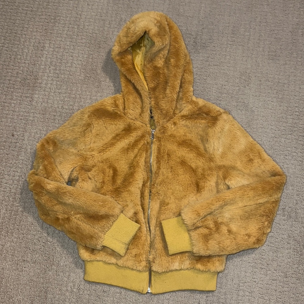 Mustard yellow fluffy zip up hoodie
